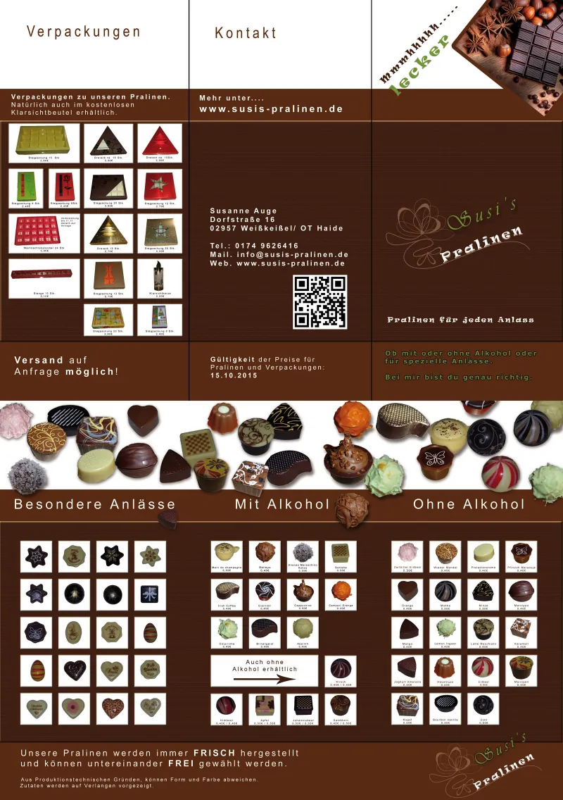 Flyer für Susis Pralinen