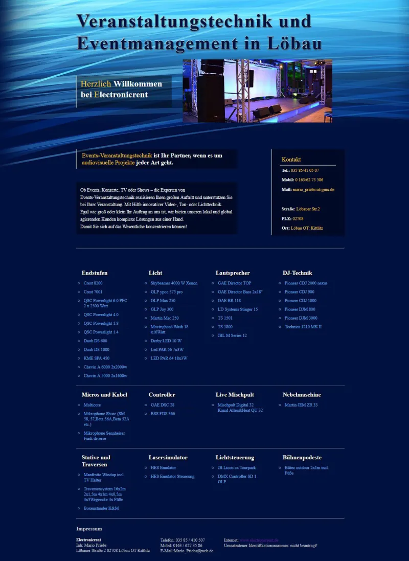 Electronicrent – Webseite · Technik & Verleih