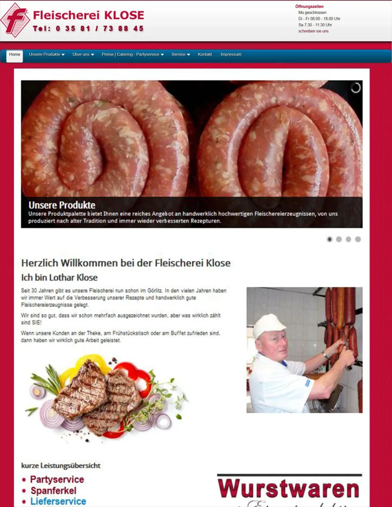 Webseite für Fleischerei Klose