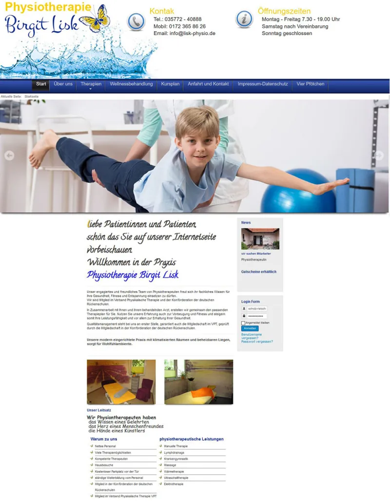 Webseite für Physiotherapie Lisk