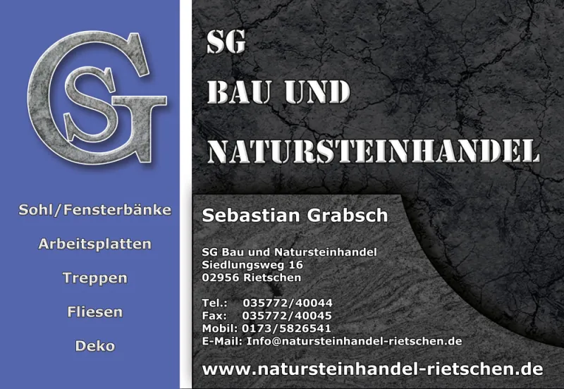 Werbeschild SG Bau & Naturstein – Werbeschild · 1,20 m × 0,80 m